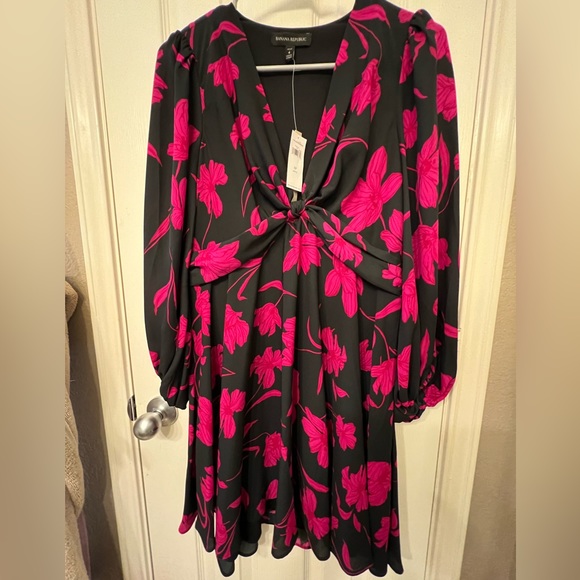 NWT Banana Republic 6P dress, black and pink floral - Picture 2 of 8